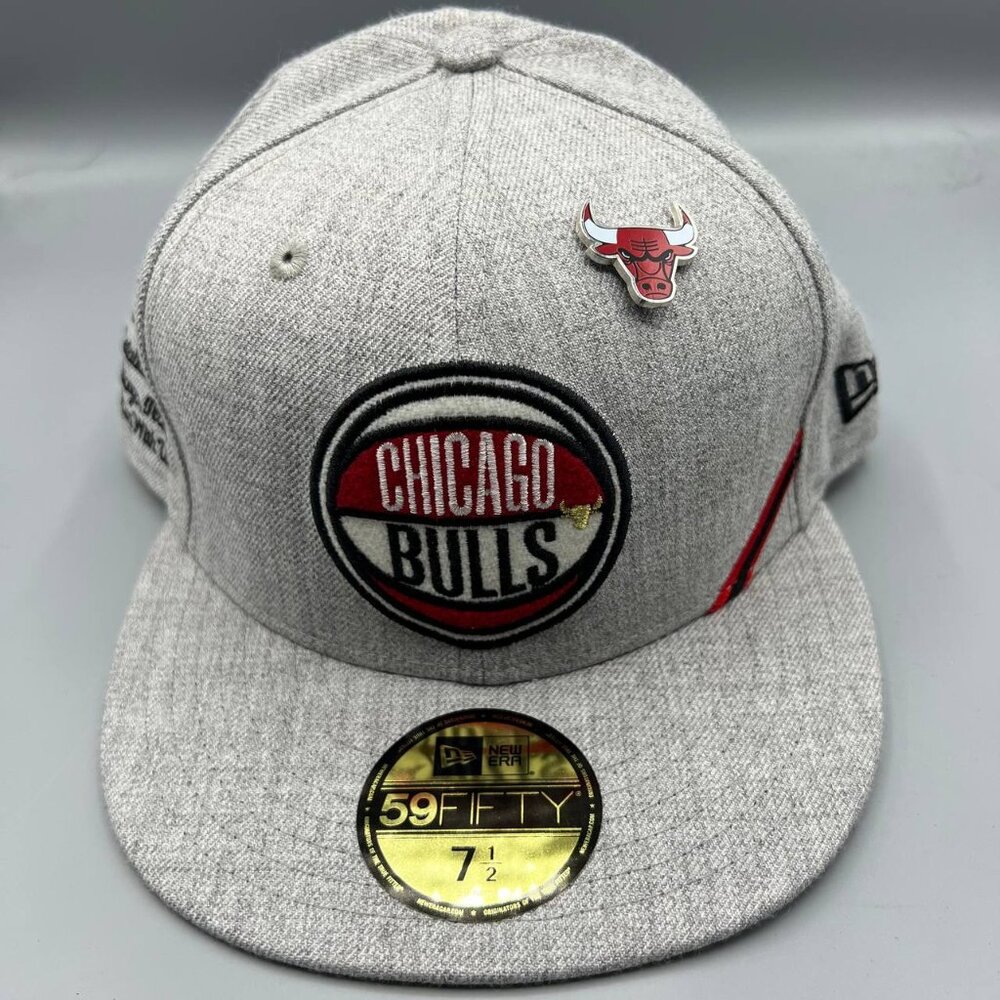 Chicago Bulls Hat Men 7 1/2 Grayβ 59Fifty New Era Fitted Cap New with Pin
